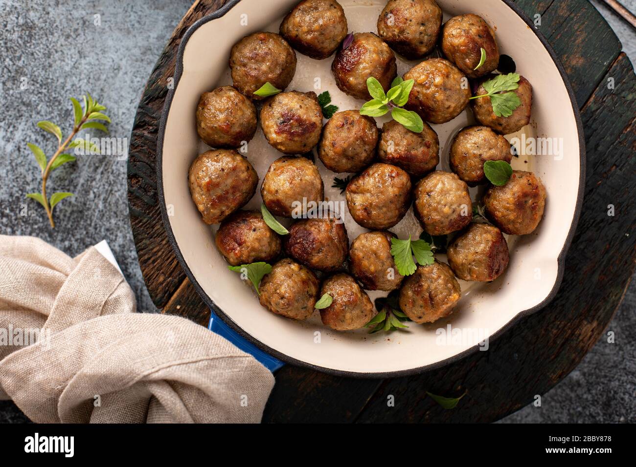 Swedish meatballs in a cast iron pan Stock Photo Alamy