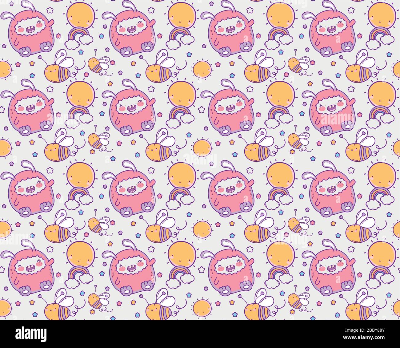 rabbits and bees cartoons background design, Kawaii expression cute