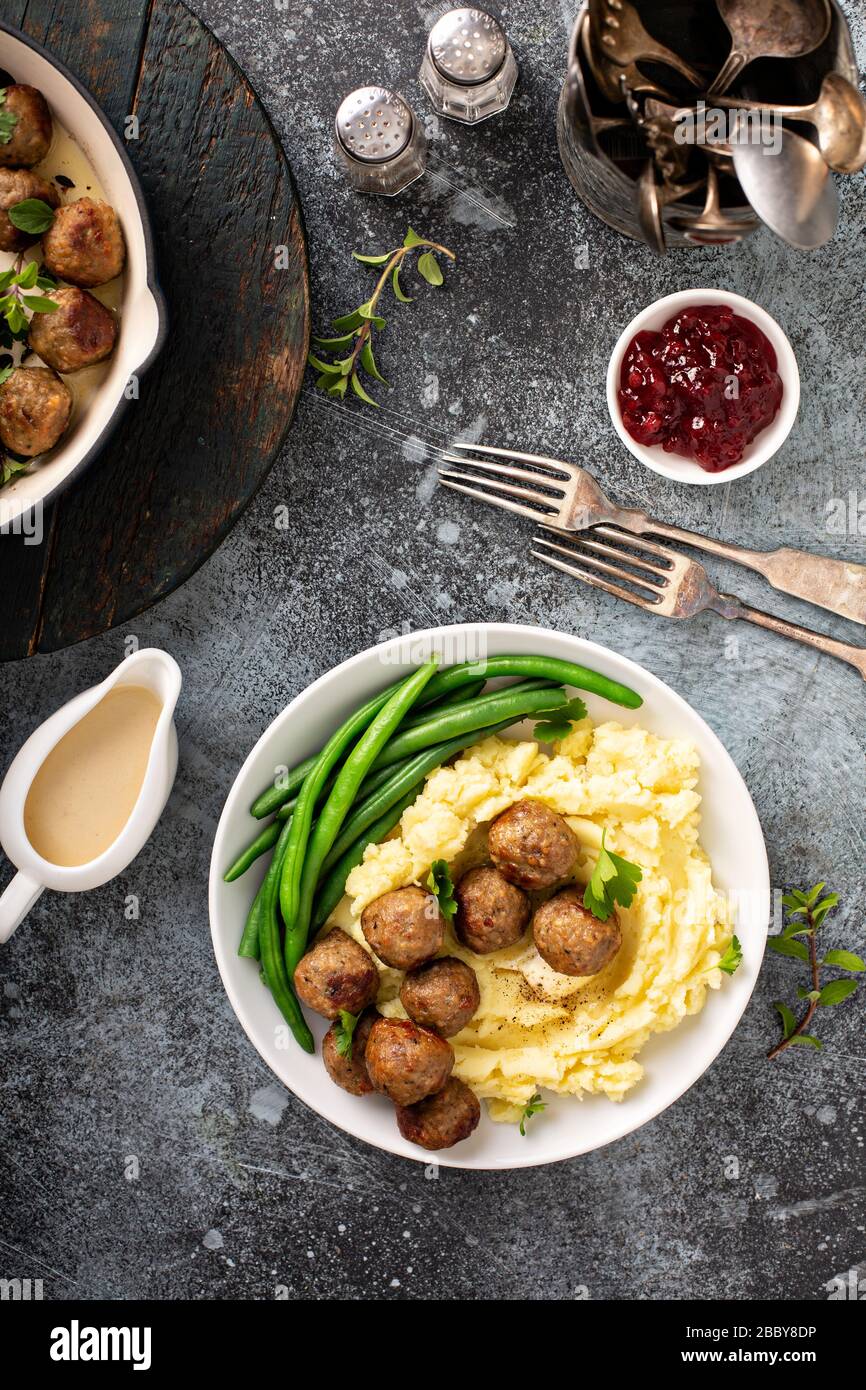 Swedish meatballs with mashed potatoes Stock Photo Alamy