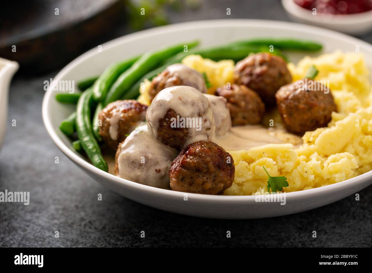 Swedish meatballs with mashed potatoes Stock Photo Alamy