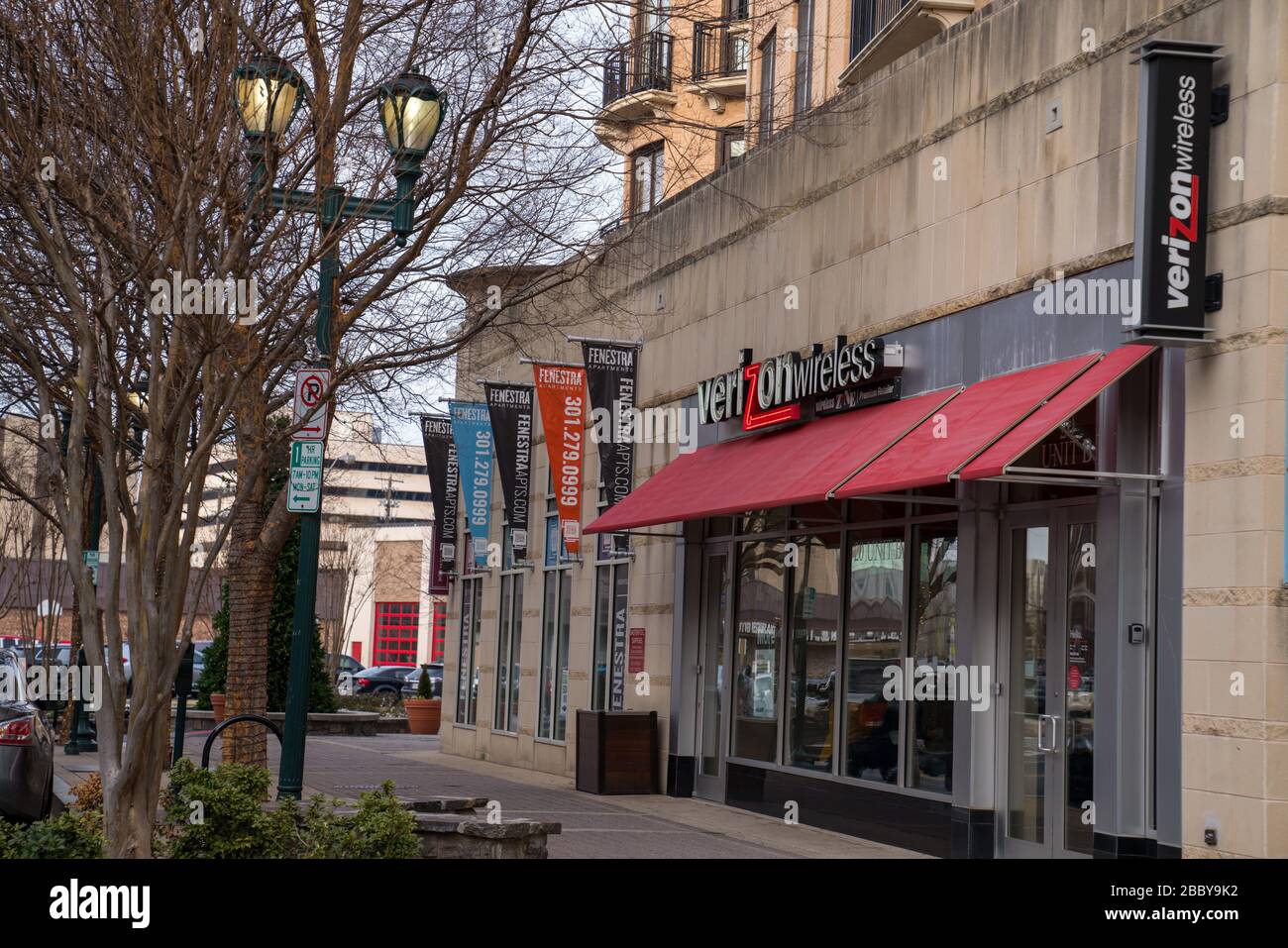 Verizon Wireless retail store location storefront in urban area Stock