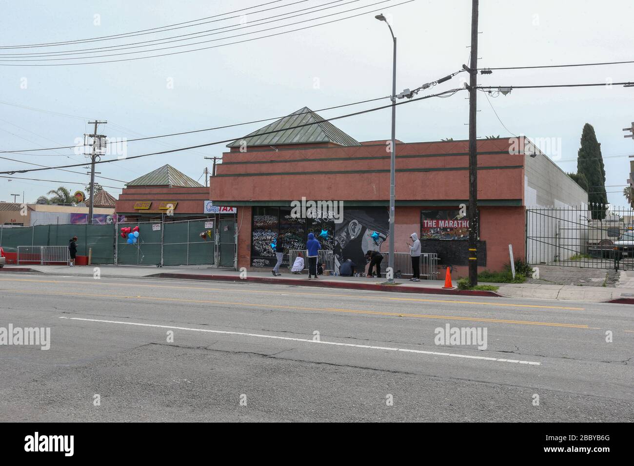 General view of Nipsey Hussle The Marathon store, located at 3420 W Slauson Ave F, in the wake of the coronavirus COVID-19 pandemic, on Tuesday, March 31, 2020 in Los Angeles, California, USA. (Photo by IOS/Espa-Images) Stock Photo