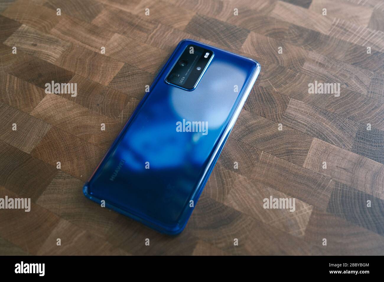RIGA, LATVIA, MARCH 2020 - Newly launched Huawei P40 Pro smartphone is displayed for editorial purposes Stock Photo
