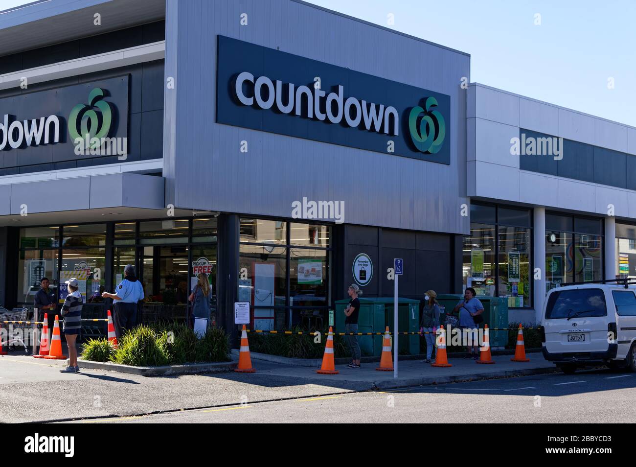 Motueka, South Island, New Zealand, April 2 2020 A queue outside the