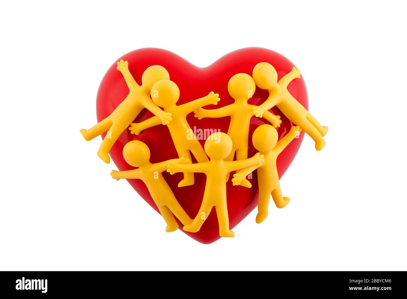 Group of people figures sticking together with red heart isolated on white background with clipping path Stock Photo