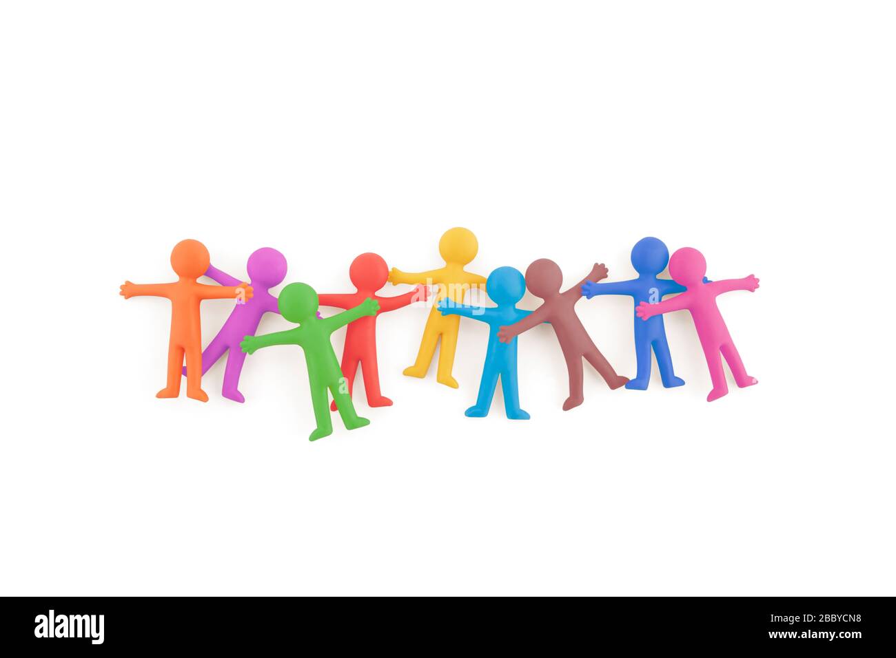 Group of colorful people figures sticking together on white background with clipping path Stock Photo