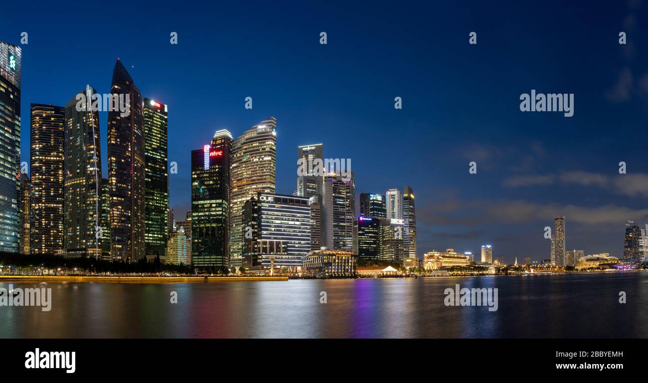 Singapore, Singapore - FEBRUARY 14, 2020: View at Singapore City Skyline at night Stock Photo