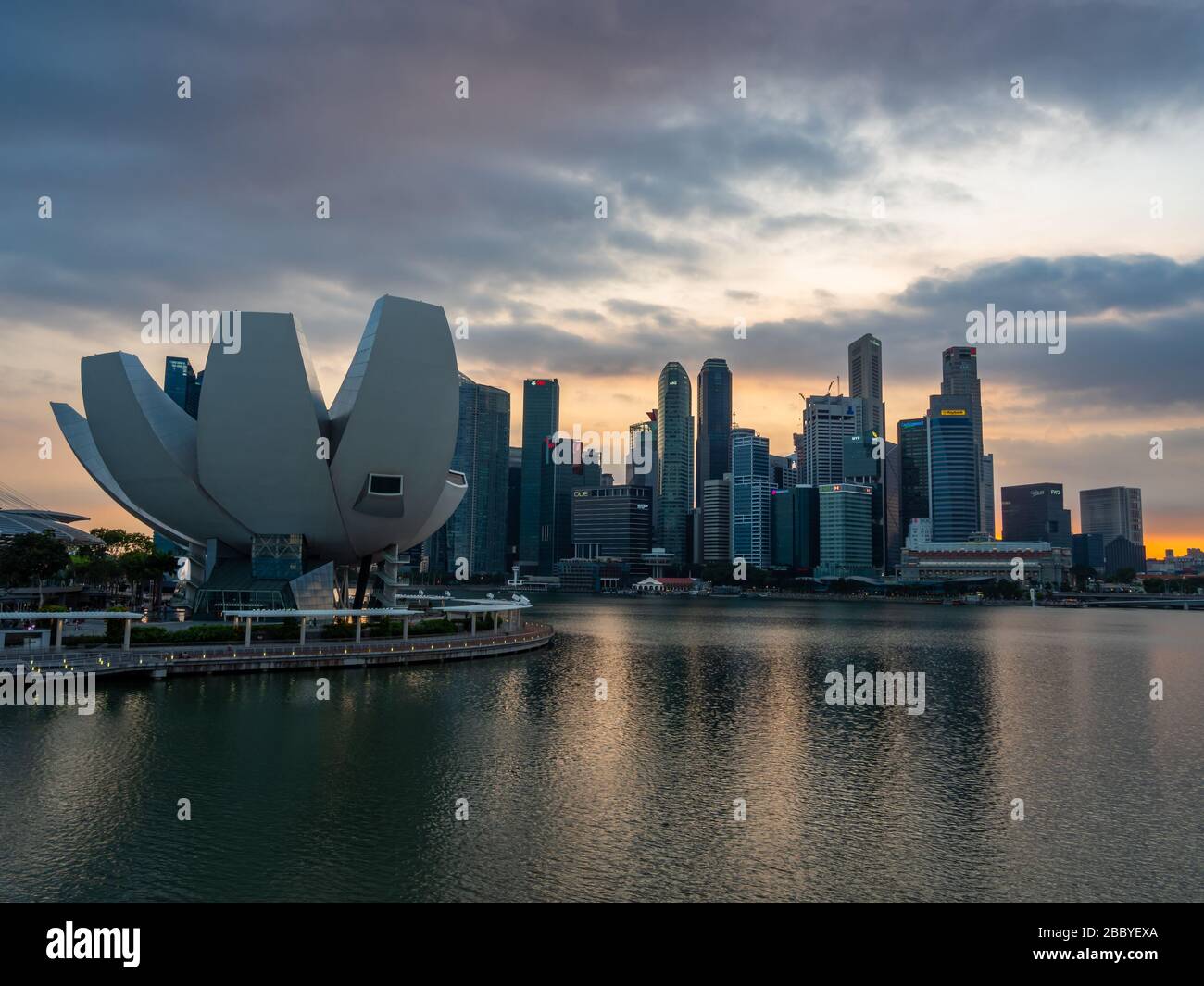 Singapore, Singapore - FEBRUARY 15, 2020: View at Singapore City Skyline at night Stock Photo