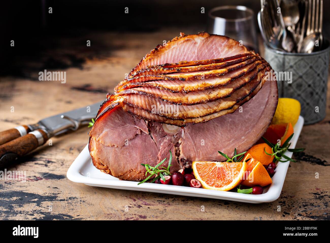 Christmas ham brown sugar glazed Stock Photo