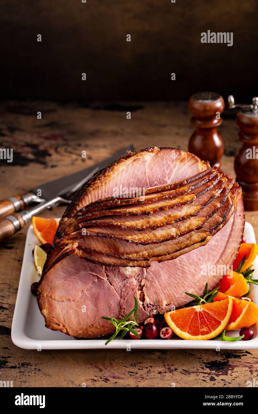 Christmas ham brown sugar glazed Stock Photo