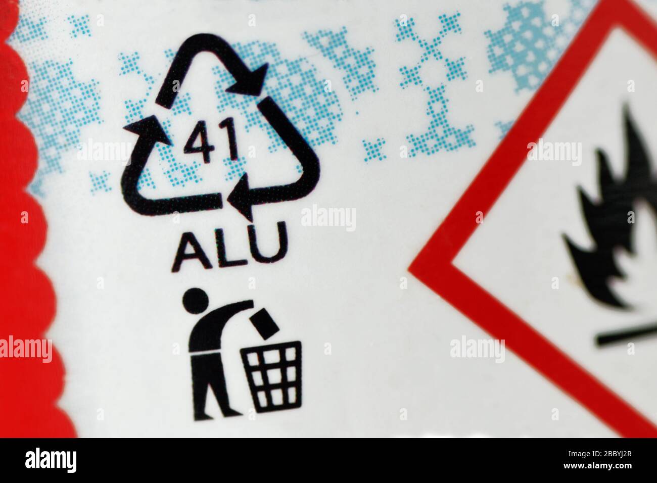 Close-up of aluminium recycling symbol 41 ALU Stock Photo - Alamy