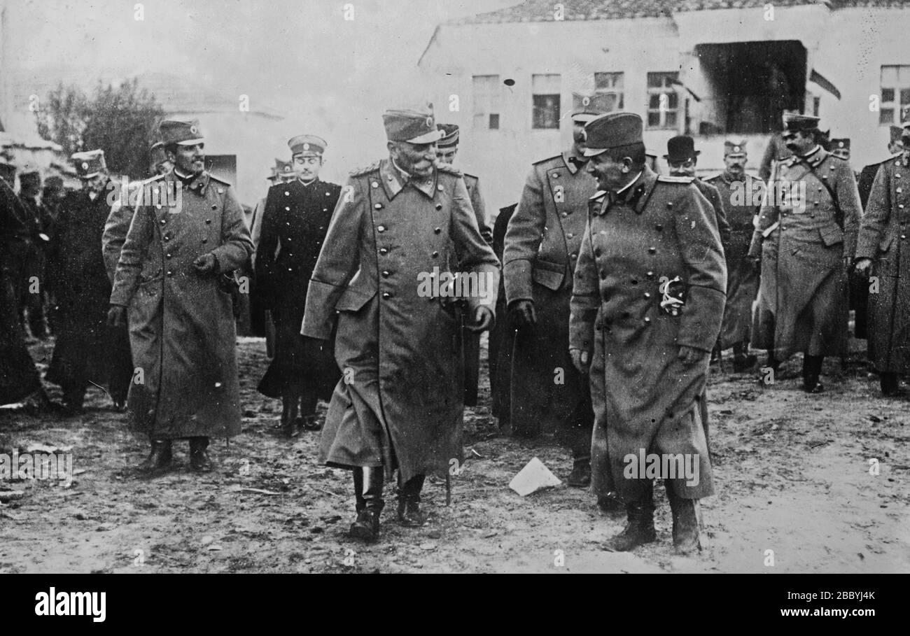 Peter I, King of Serbia (at left in center) in Skopje, Macedonia ca ...