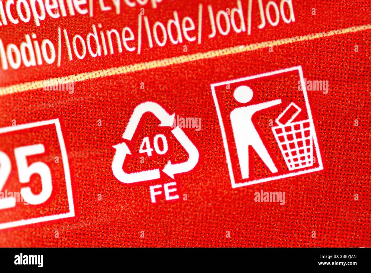 Close-up of aluminium recycling symbol 40 FE Stock Photo