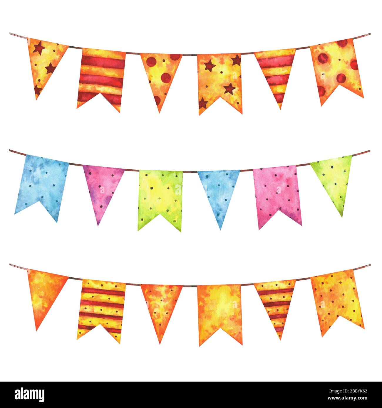 Hand painted watercolor festive garlands Stock Photo