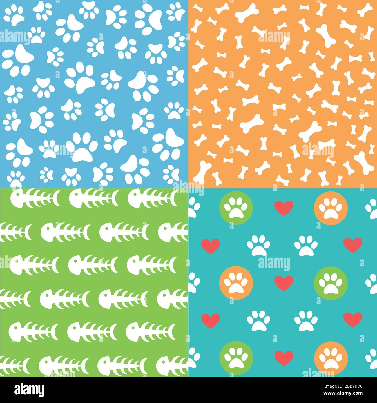 Set of patterns with paw footprints and bones Stock Vector