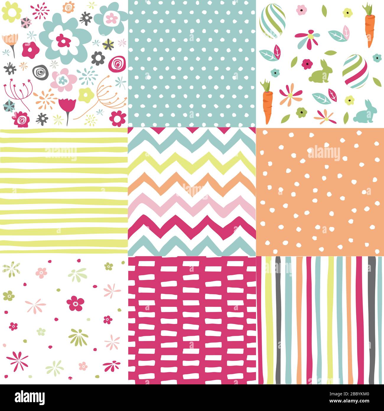 Spring, easter patterns. Vector seamless backgrounds. Stock Vector