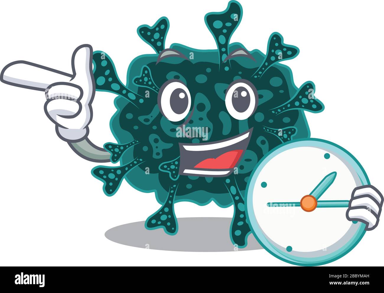 Herdecovirus mascot design concept smiling with clock Stock Vector