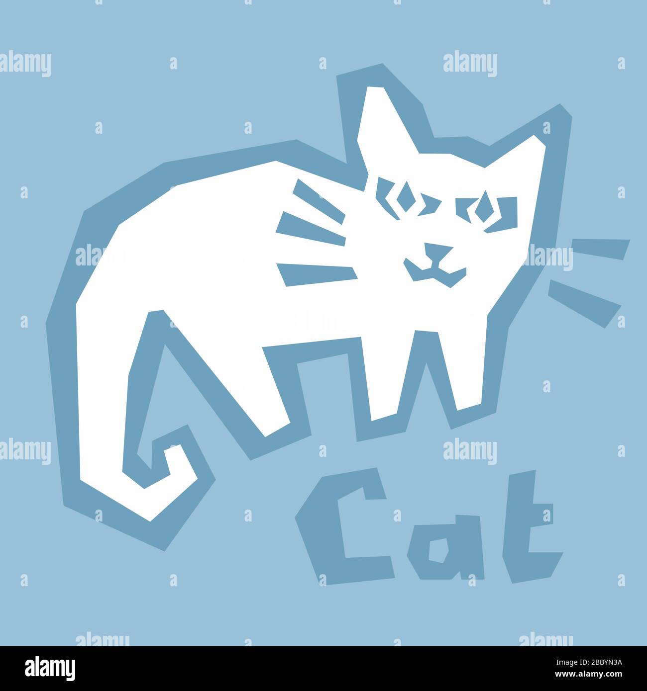 Cat flat design on blue background. Angry or scared pet. Animal vector ...