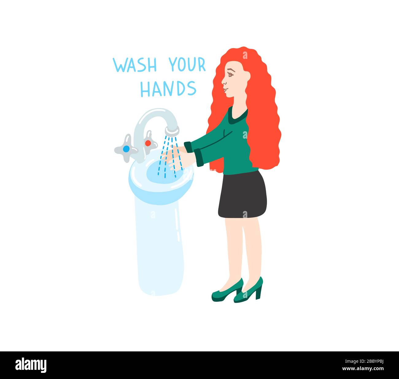 wash your hands - coronavirus quarantine motivational poster with beautiful girl with red hair Stock Vector
