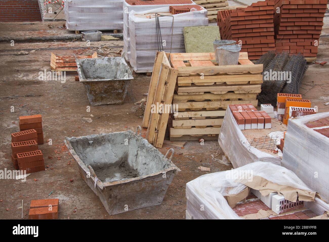 Construction cement tank. Construction tank for cement mixing Stock