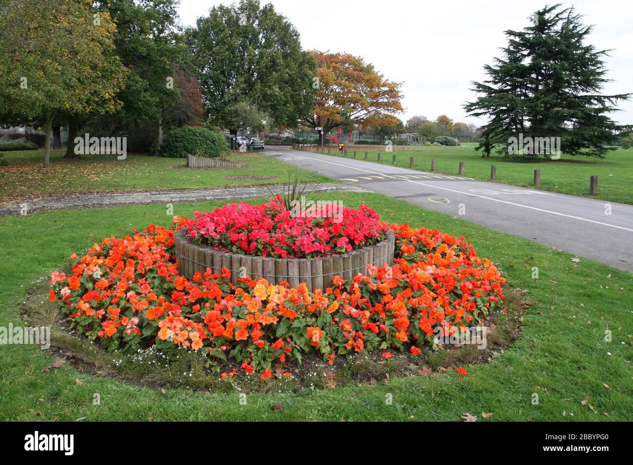 Flower beds and paths. Clayhall Park, Longwood Gardens, Ilford, London