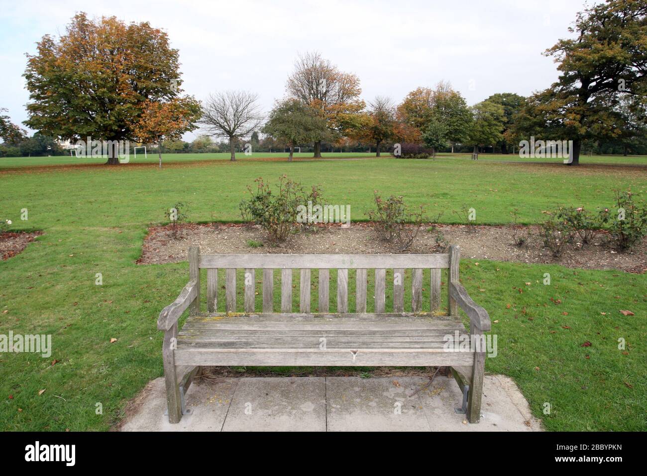 Park bench. Clayhall Park, Longwood Gardens, Ilford, London Borough of
