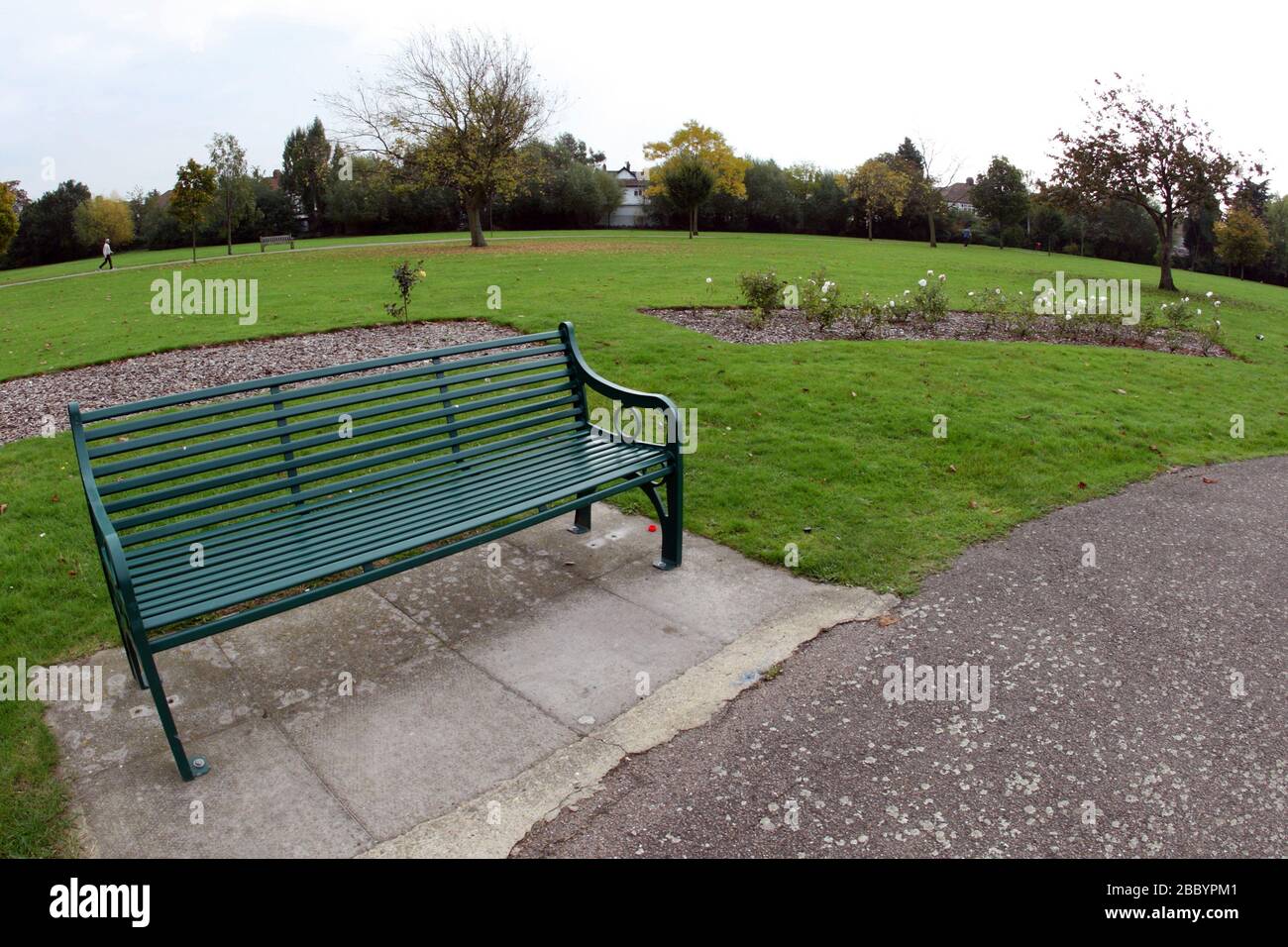 Park bench. Clayhall Park, Longwood Gardens, Ilford, London Borough of