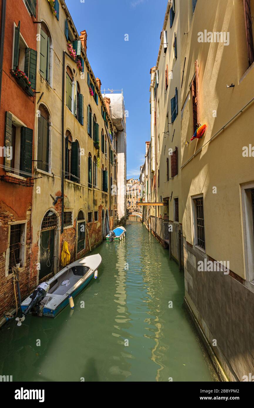 Venice, Italy. Narrow canal in historic part of the city Stock Photo