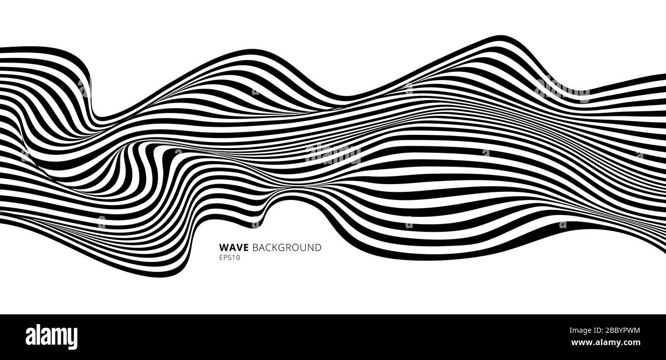 Abstract stripes black and white optical art wave line background. Vector illustration Stock Vector