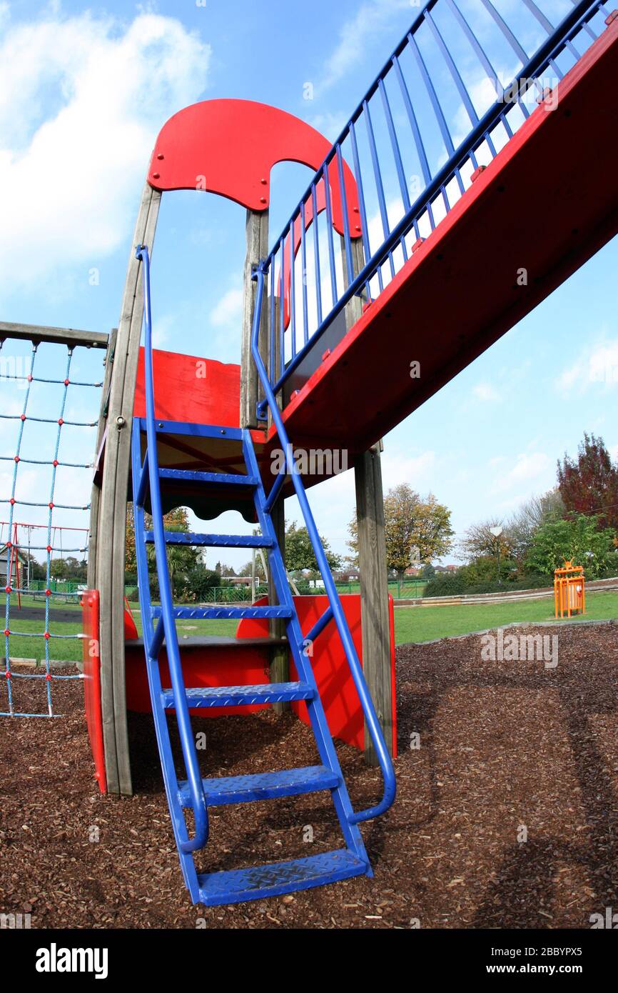 Blue steps in the children's play area. Clayhall Park, Longwood Gardens