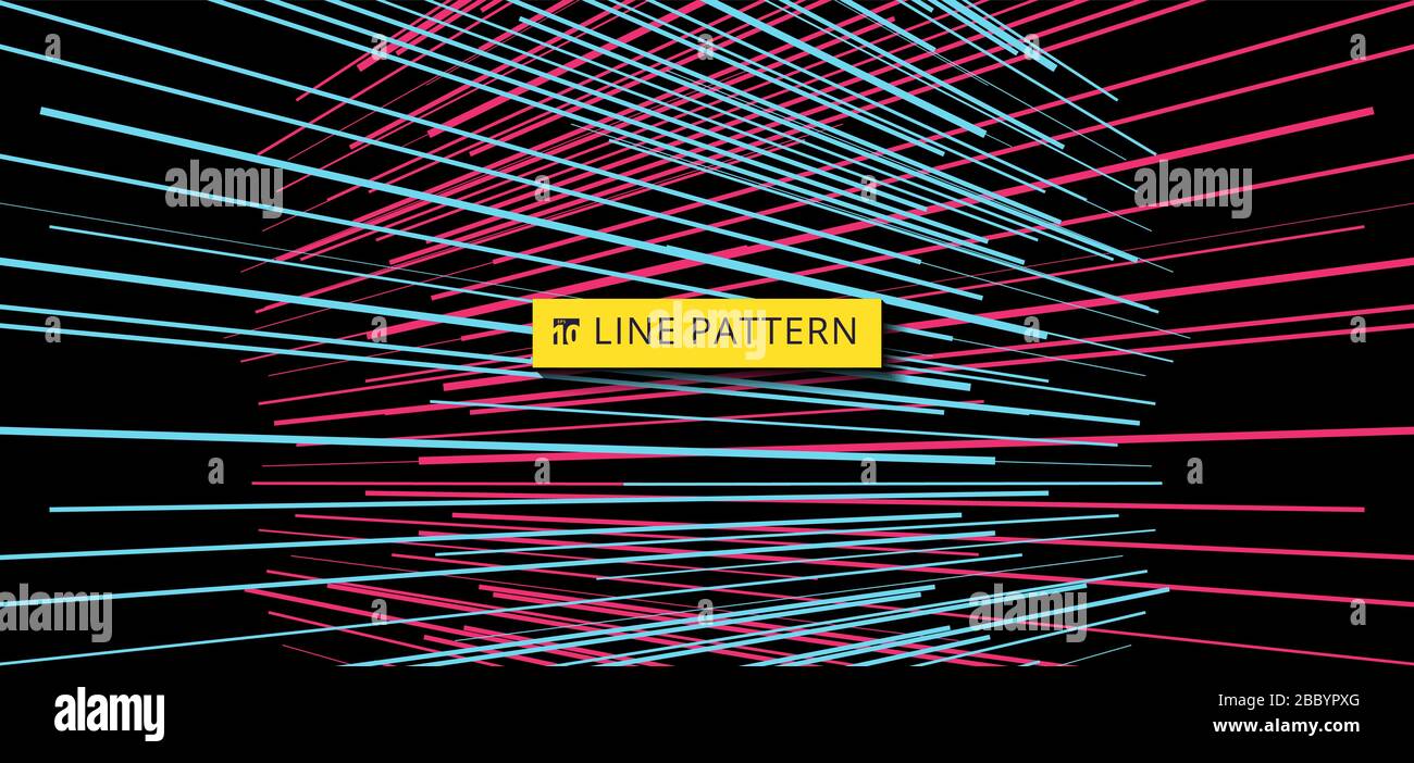 Abstract blue and pink horizontal speed lines pattern perspective on black background. Vector illustration Stock Vector