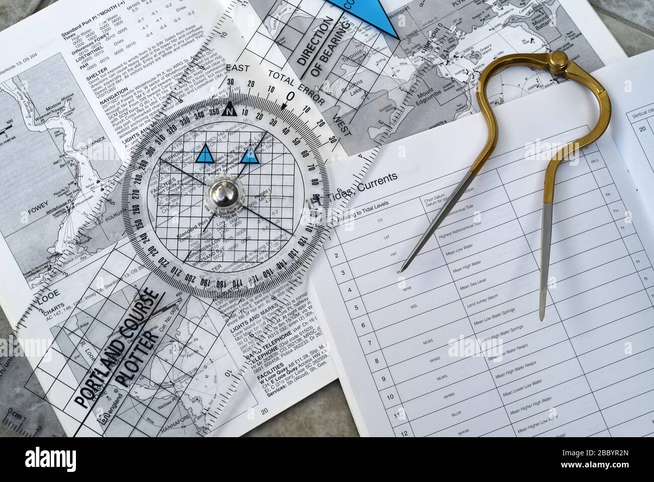 map reading and plotting for boat skippers Stock Photo