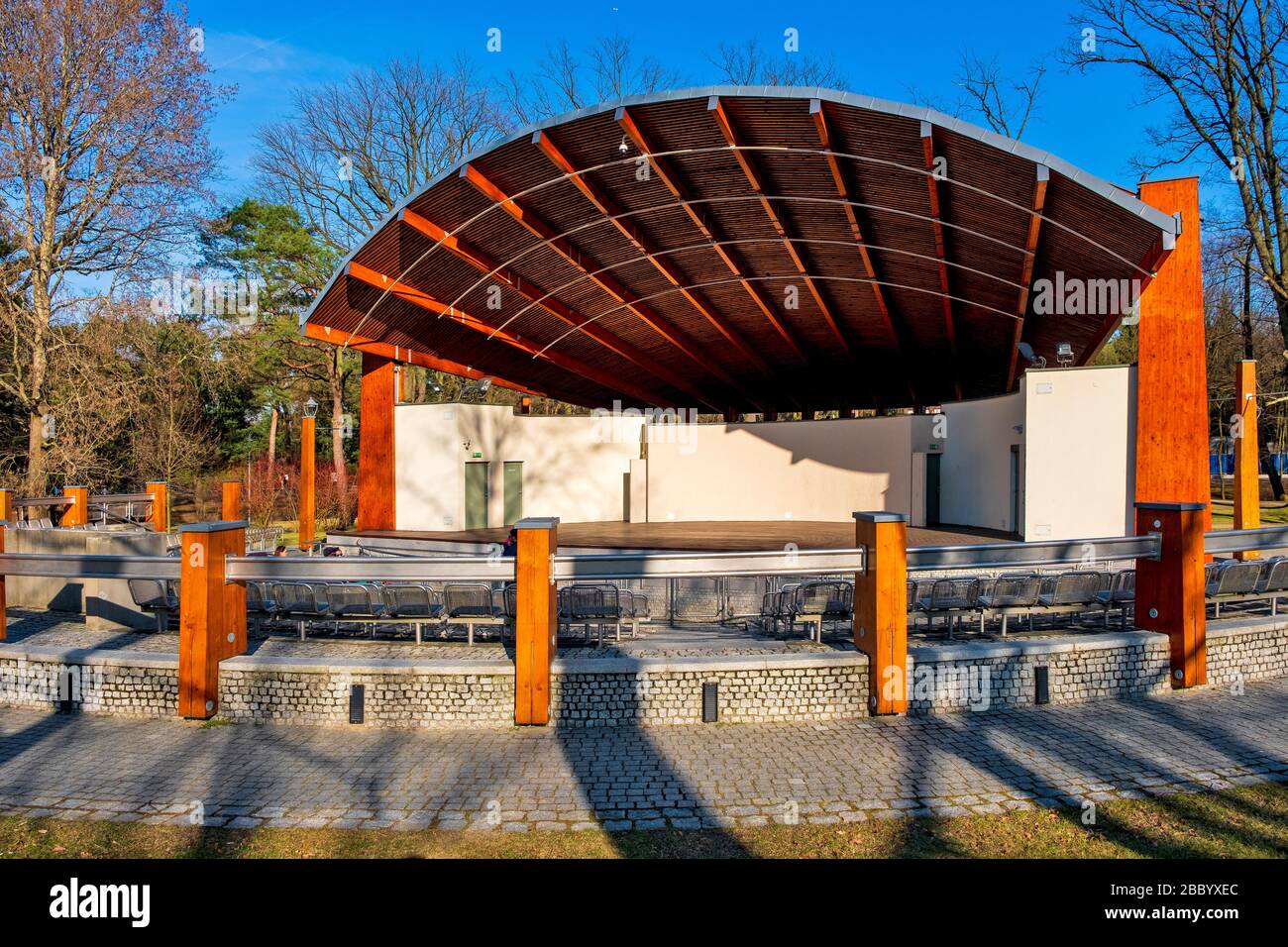 Konstancin-Jeziorna, Mazovia / Poland - 2019/03/23: Reconstructed historic open amphitheater in Konstancin-Jeziorna Springs Park - Park Zdrojowy Stock Photo