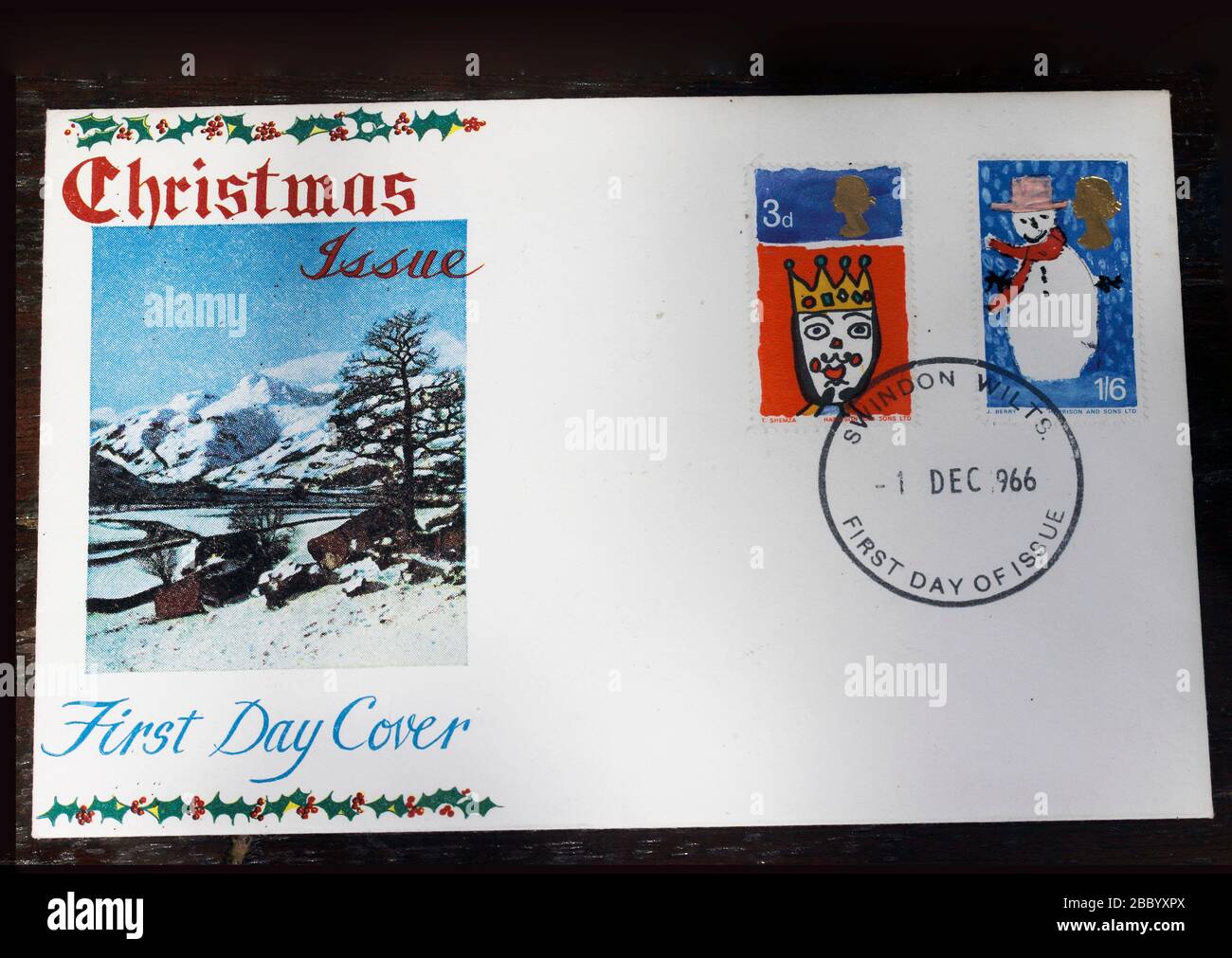 1966 Postage stamps Christmas First Day CoverThe Brookfields Post Office, recreating a provincil post office counter of the 1960's Stock Photo