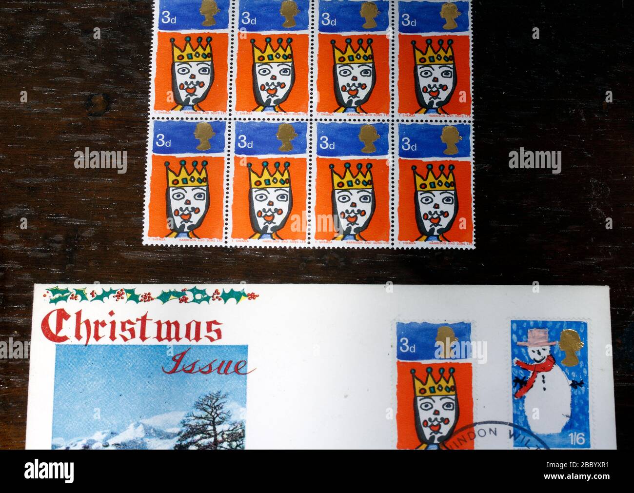1966 Postage stamps Christmas issue The Brookfields Post Office, recreating a provincil post office counter of the 1960's Stock Photo