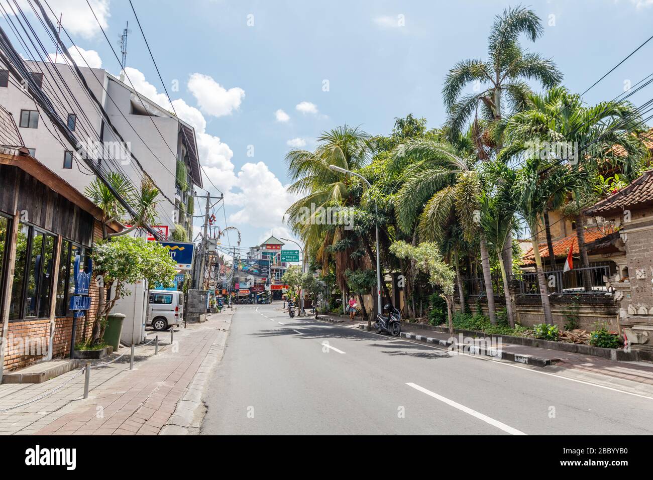 April, 01, 2020. Empty streets of Bali. Quarantine for COVID-19. Petitenget, one of Bali most popular tourist areas. Indonesia. Stock Photo