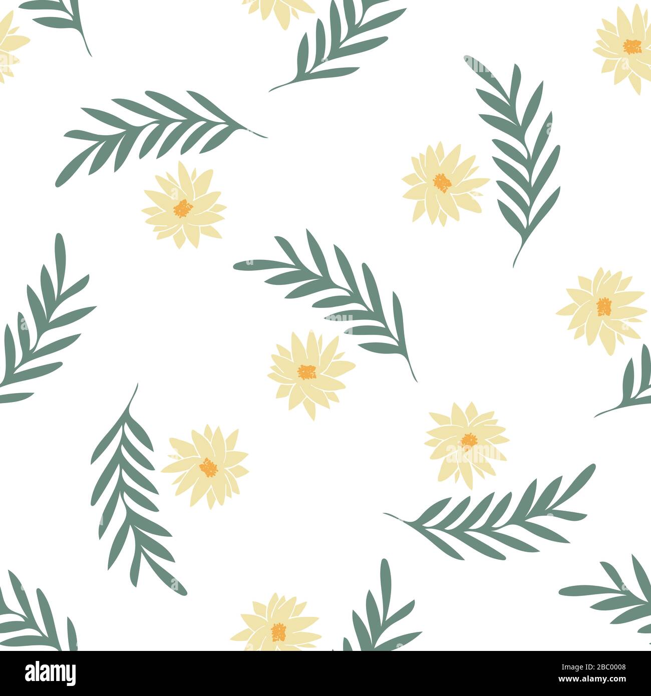 Seamless pattern with llustration a leaves and flowers on a white ...