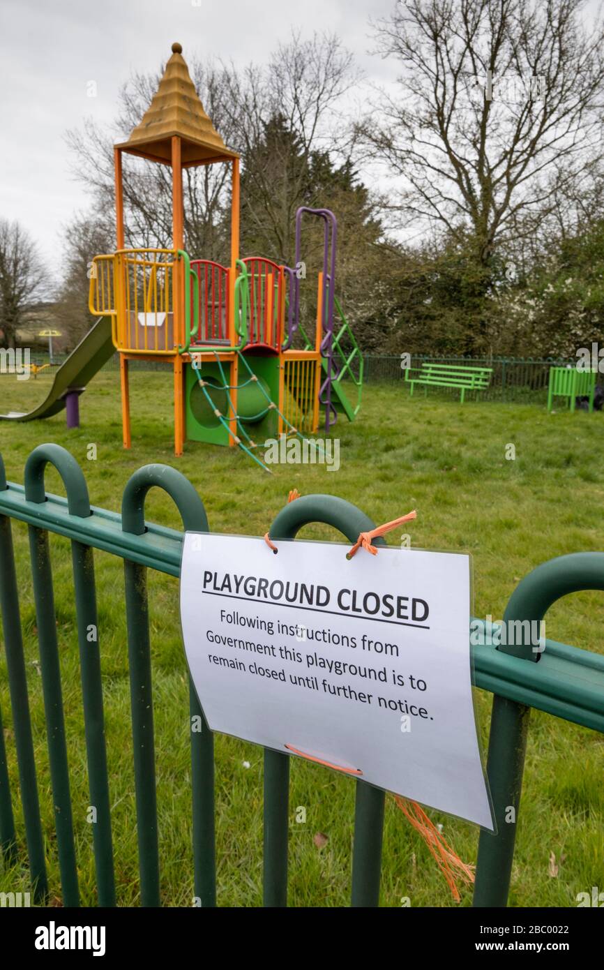 Empty children's village playground closed due to coronavirus, West Berkshire, England, United Kingdom, Europe Stock Photo
