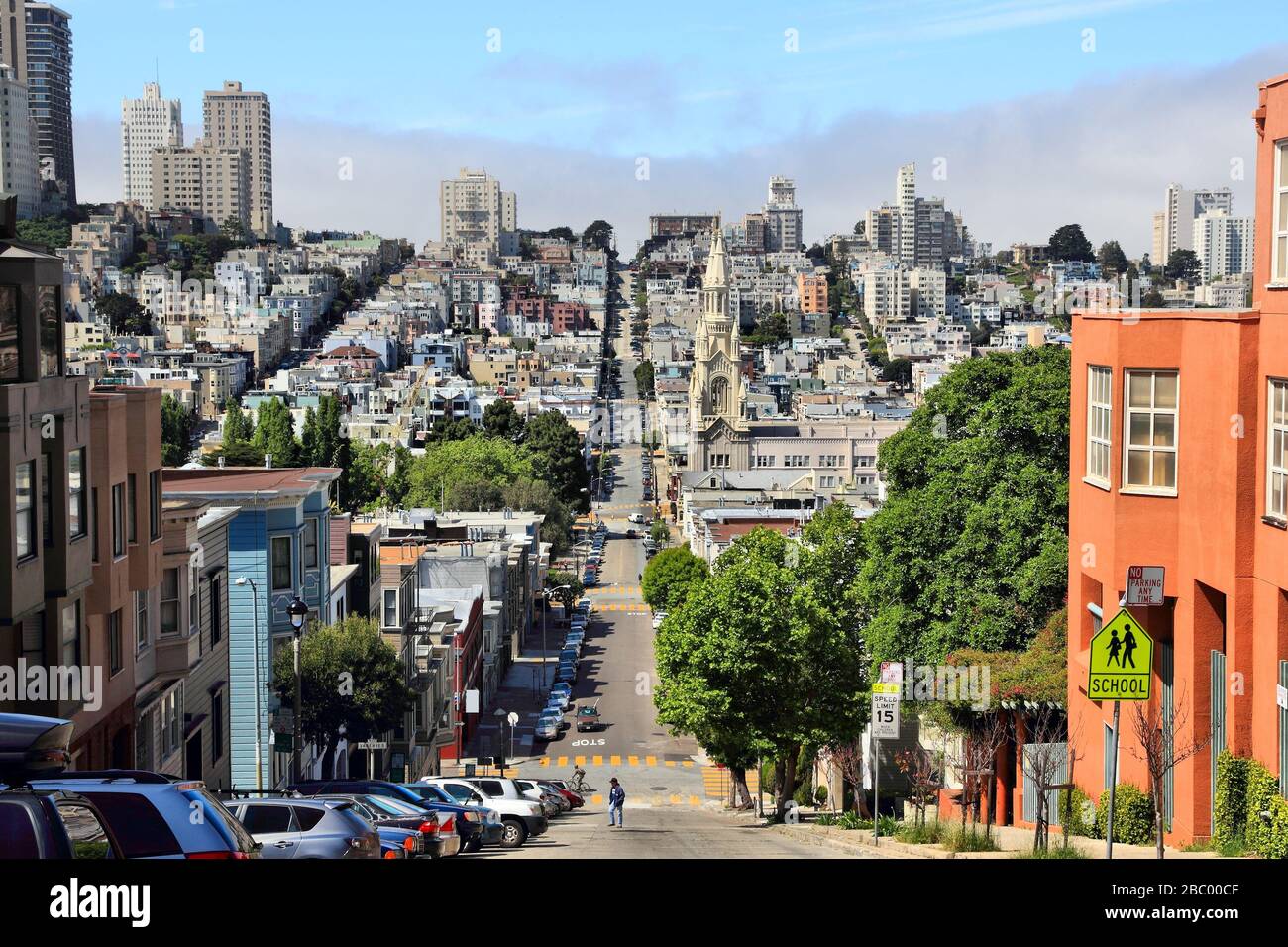 San Francisco, California, United States - city skyline with Russian Hill. Stock Photo