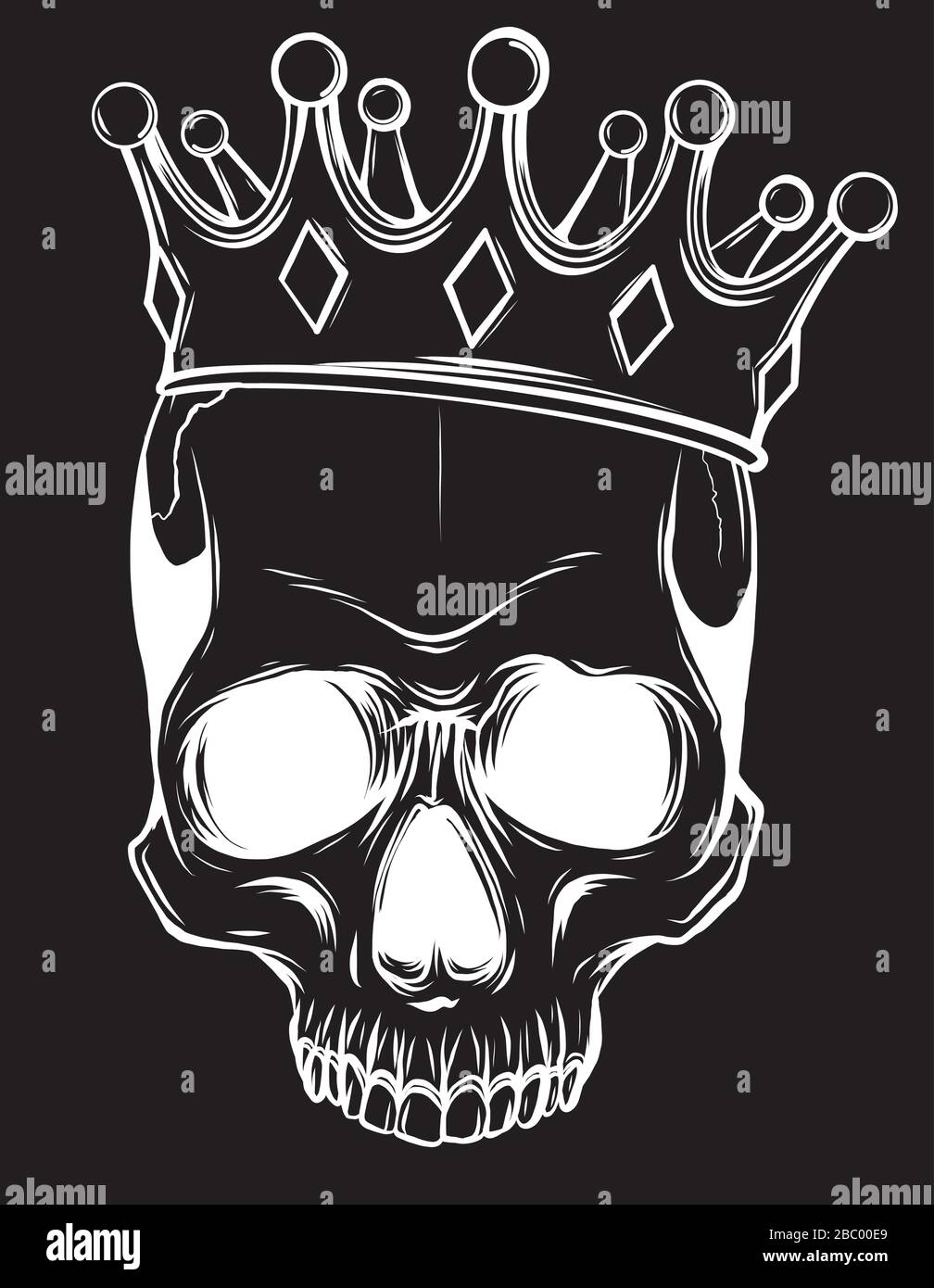 skull and crown in black background Stock Vector