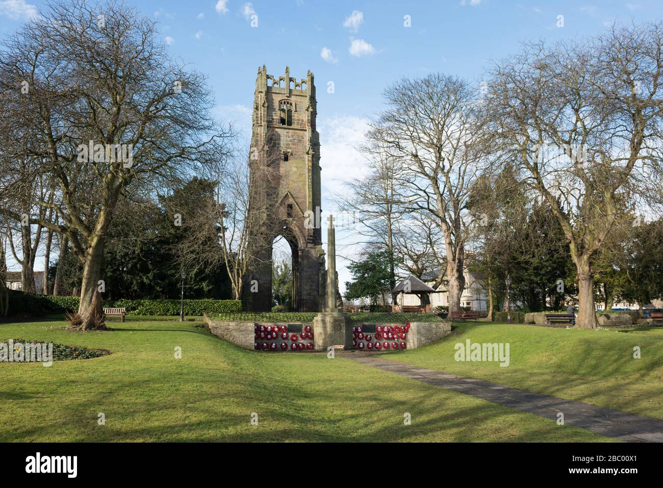The historic Greyfriars Tower in Friary Gardens now a public park with