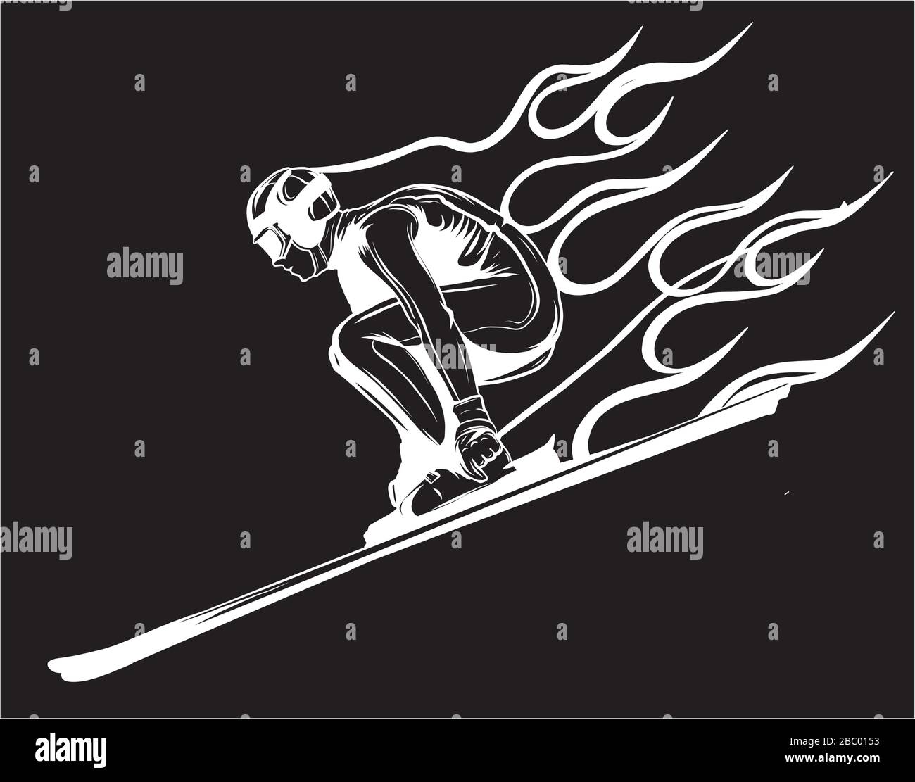 People skiing flat style in black background Stock Vector