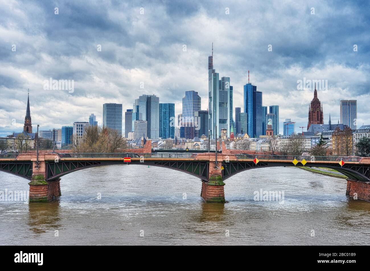 Frankfurt Main, Germany, skyline with dramatic clouds over the skycrapers Stock Photo