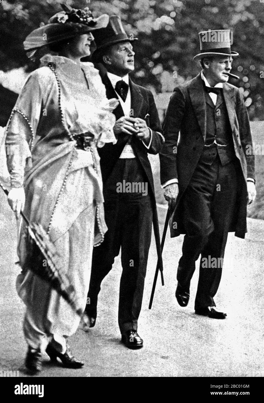 Winston Churchill with Mrs Churchill and Admiral Hood at Lord's Cricket Ground ,London. 1916. Stock Photo
