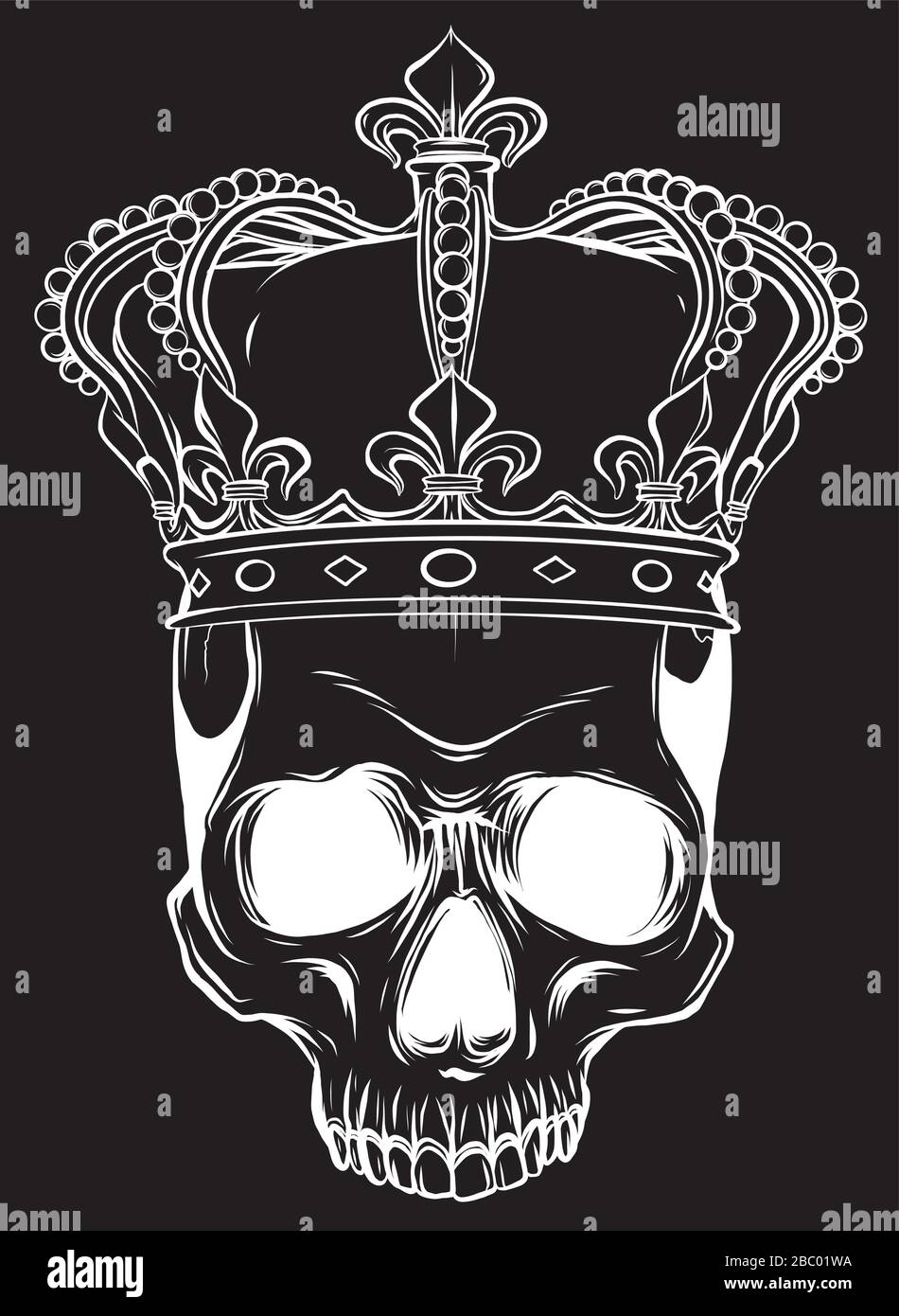 skull and crown in black background vector illustration Stock Vector