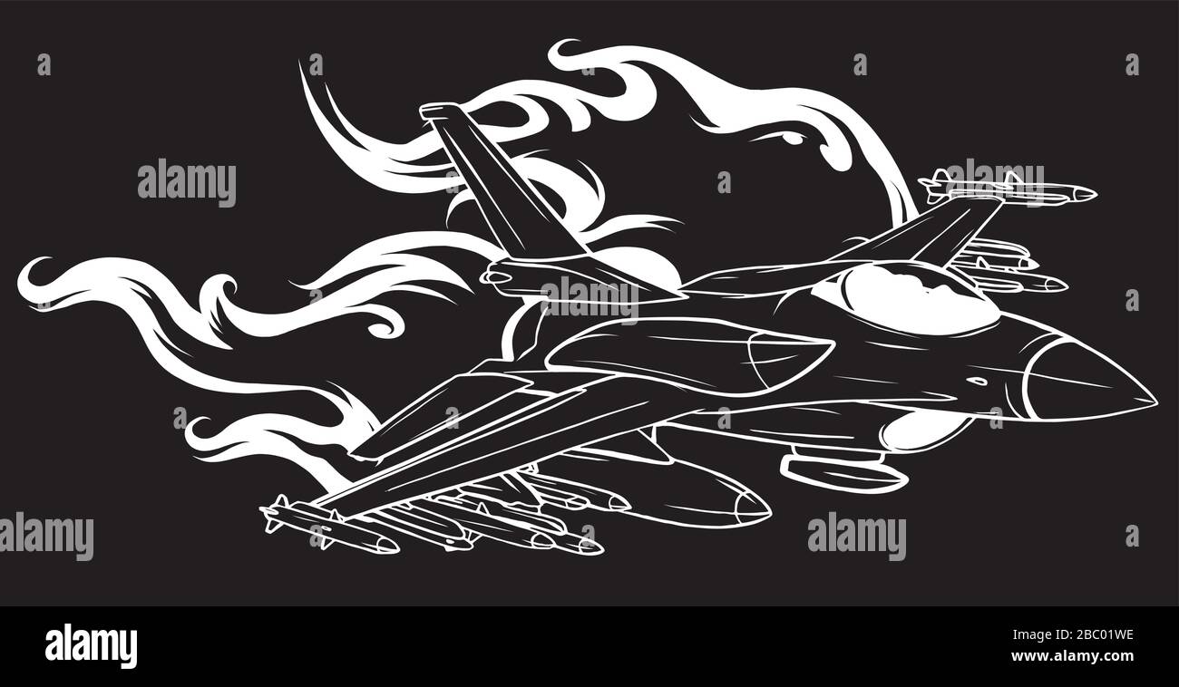 jet fighter aircraft in black background vector Stock Vector