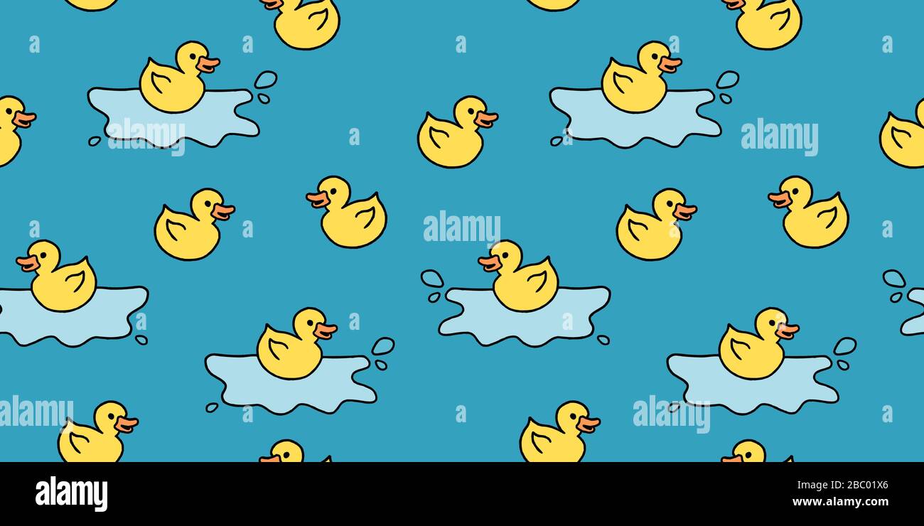 Rubber duck bath toy. Doodle style seamless texture. Stock Vector
