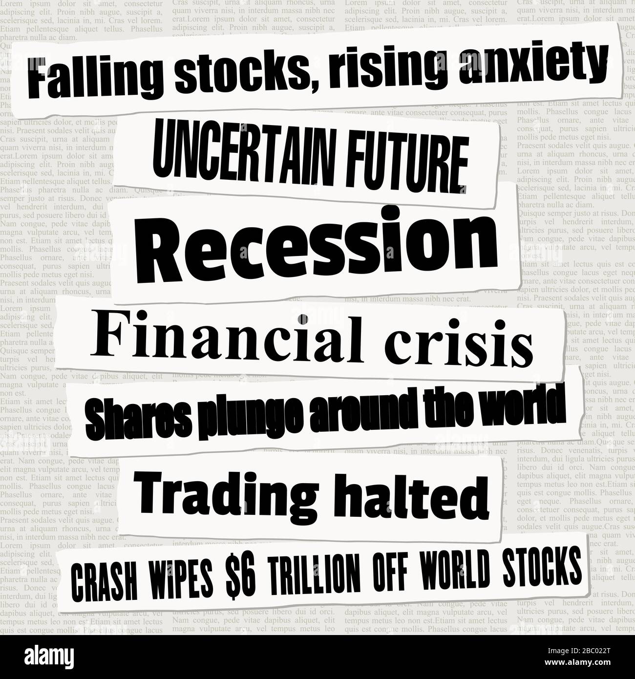 Financial Crisis Newspaper Titles Stock Markets Falling Down News Headline Collection Vector