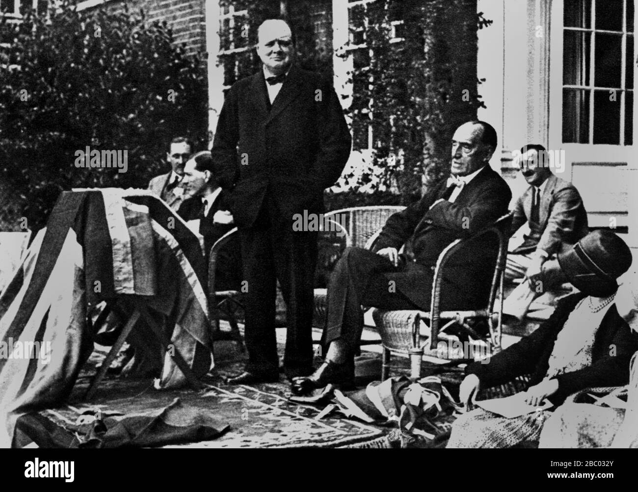 Winston Churchill with Lord Carson, formerly Sir Edward Carson,  at his house, Cleve Court .August 1930 Stock Photo