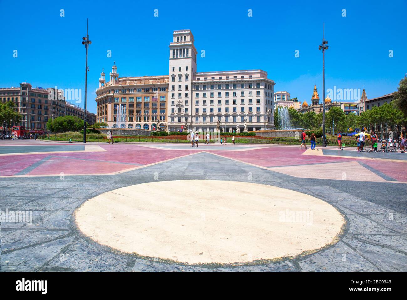 BARCELONA, SPAIN - JULY 10: A view of Placa Catalunya on July 10, 2015 in Barcelona, Spain. This square is considered to be the city center and some o Stock Photo